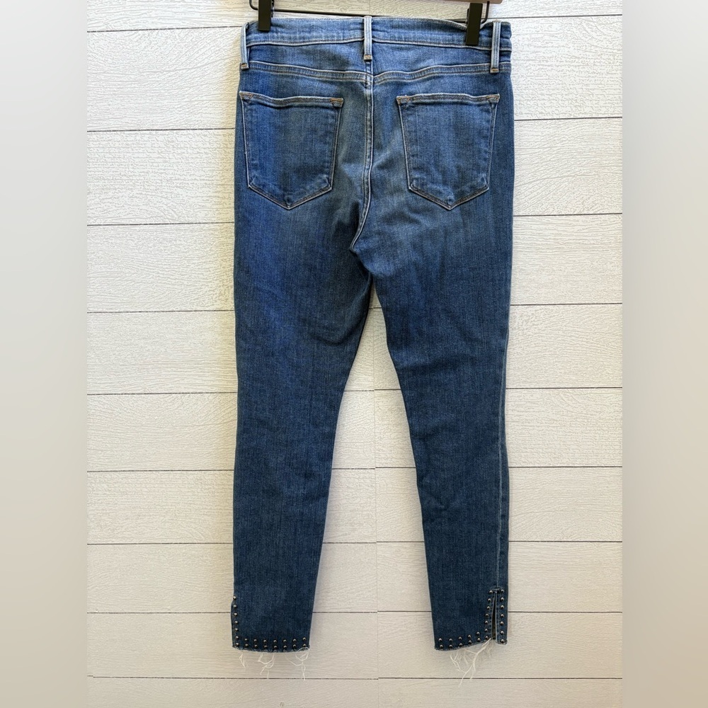 Frame Le High Skinny Stud Raw Split Hem Jeans, Size 28 - Picture 9 of 12